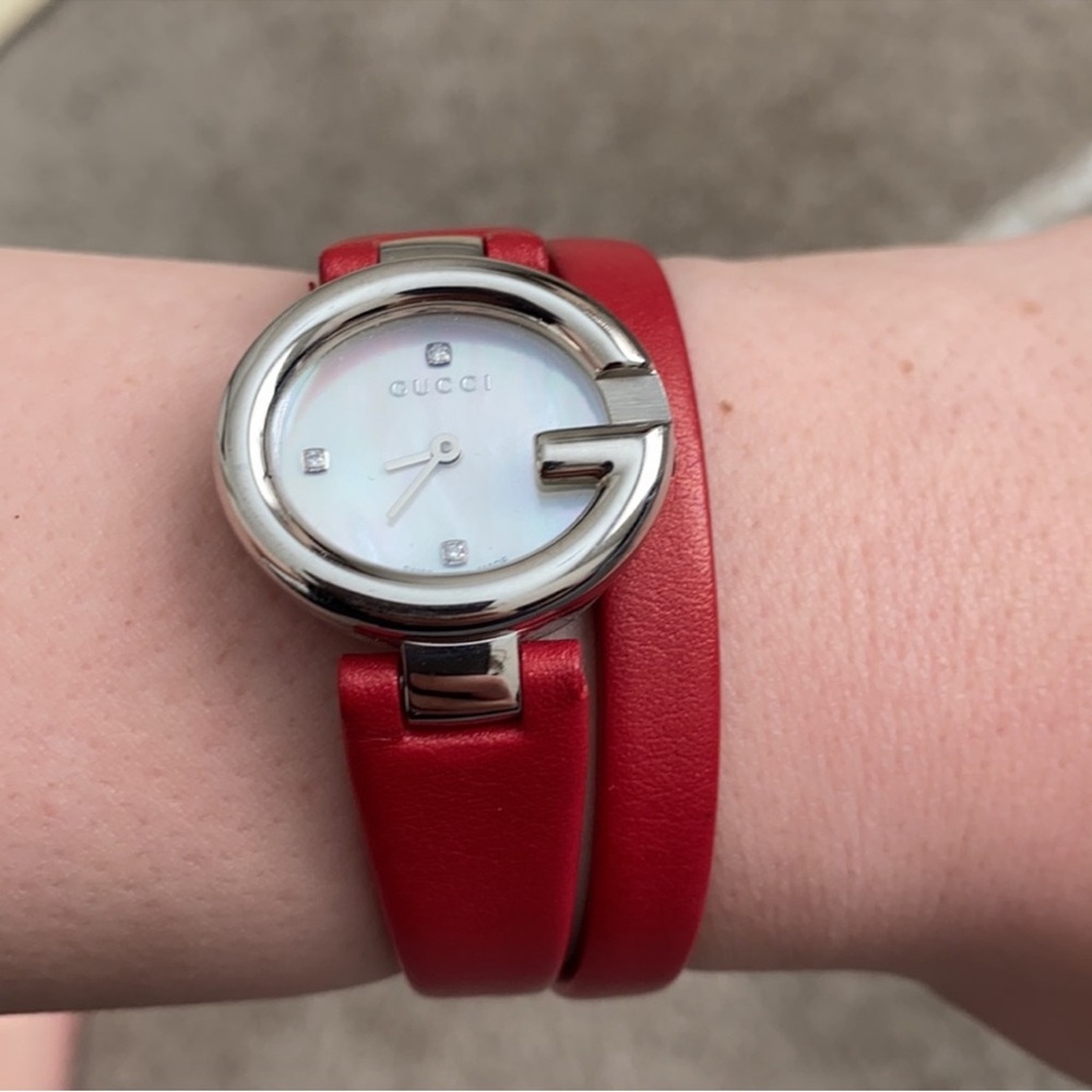 Gucci Red Leather Wrap Watch